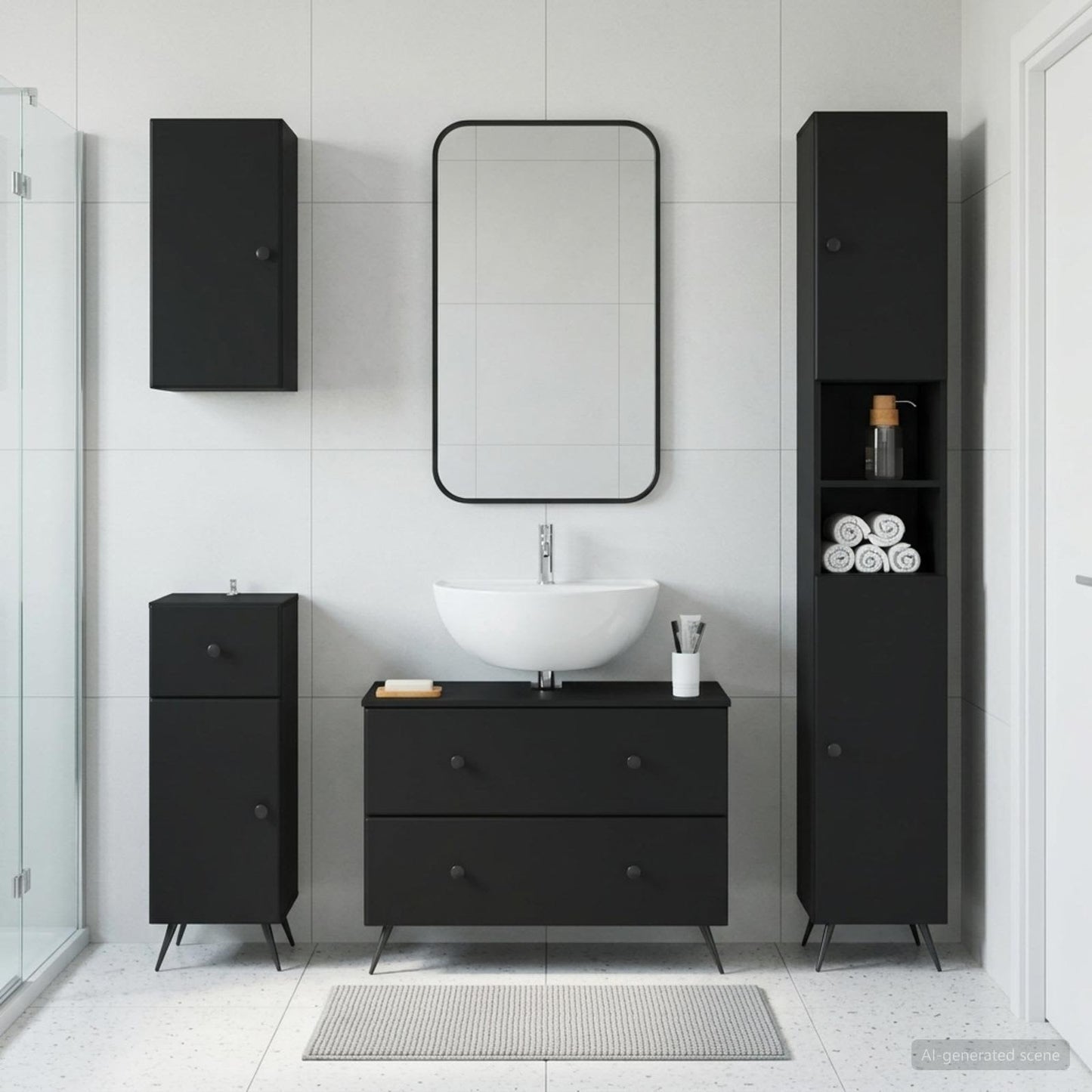 vidaXL 4 Piece Bathroom Cabinet Set BREDA Black Engineered Wood