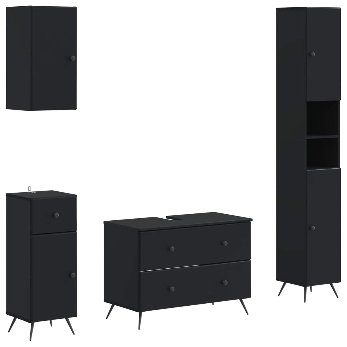 vidaXL 4 Piece Bathroom Cabinet Set BREDA Black Engineered Wood