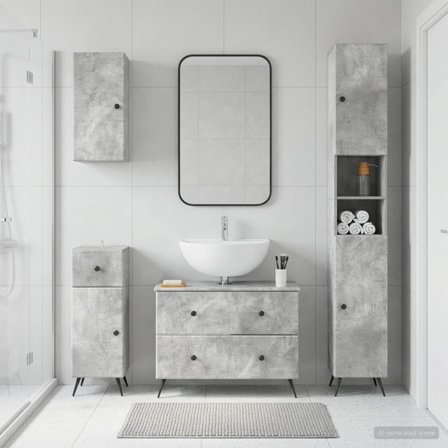 vidaXL 4 Piece Bathroom Cabinet Set BREDA Concrete Grey