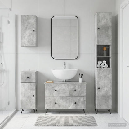 vidaXL 4 Piece Bathroom Cabinet Set BREDA Concrete Grey