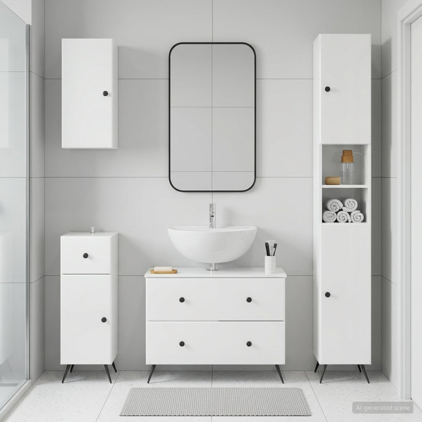 vidaXL 4 Piece Bathroom Cabinet Set BREDA High Gloss White