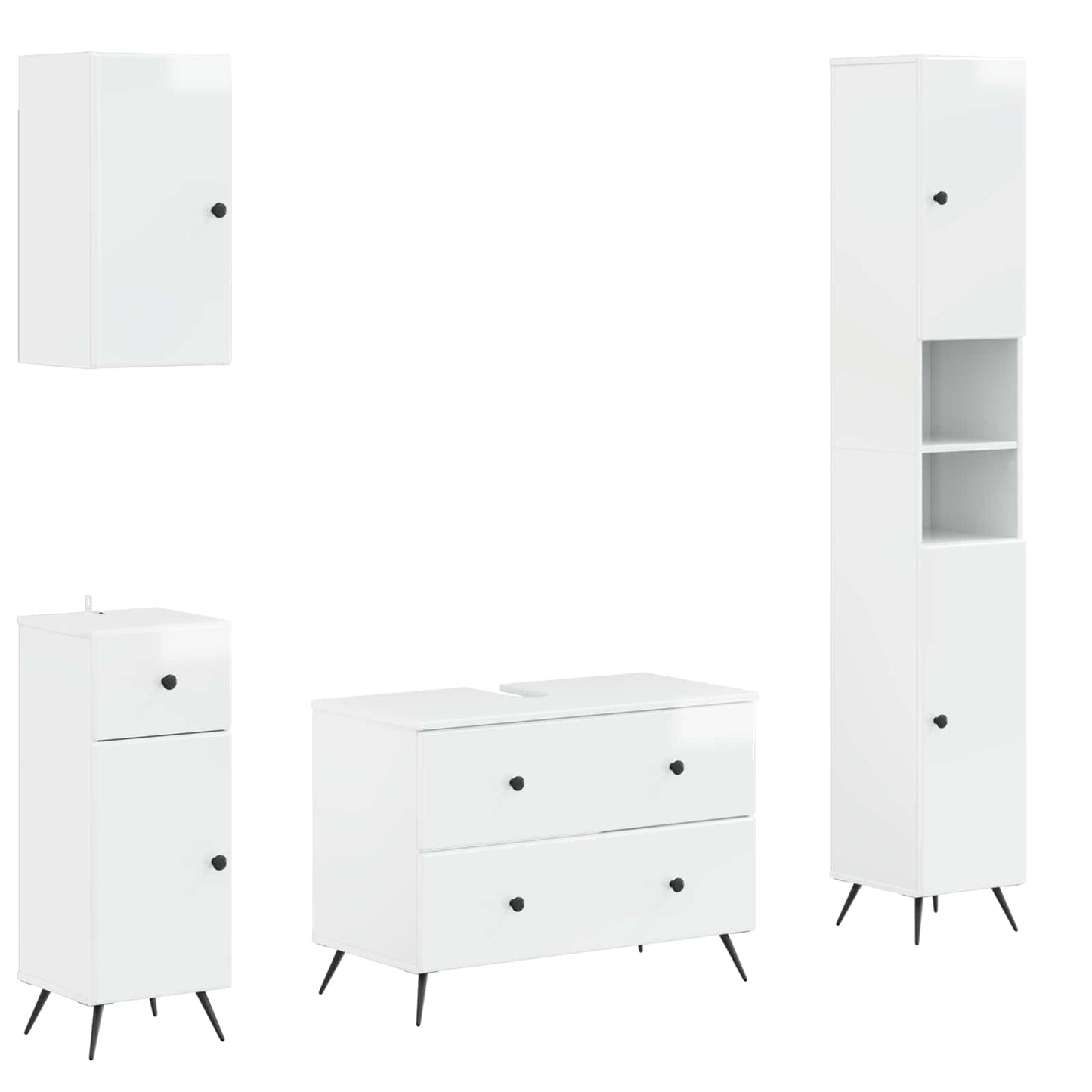 vidaXL 4 Piece Bathroom Cabinet Set BREDA High Gloss White