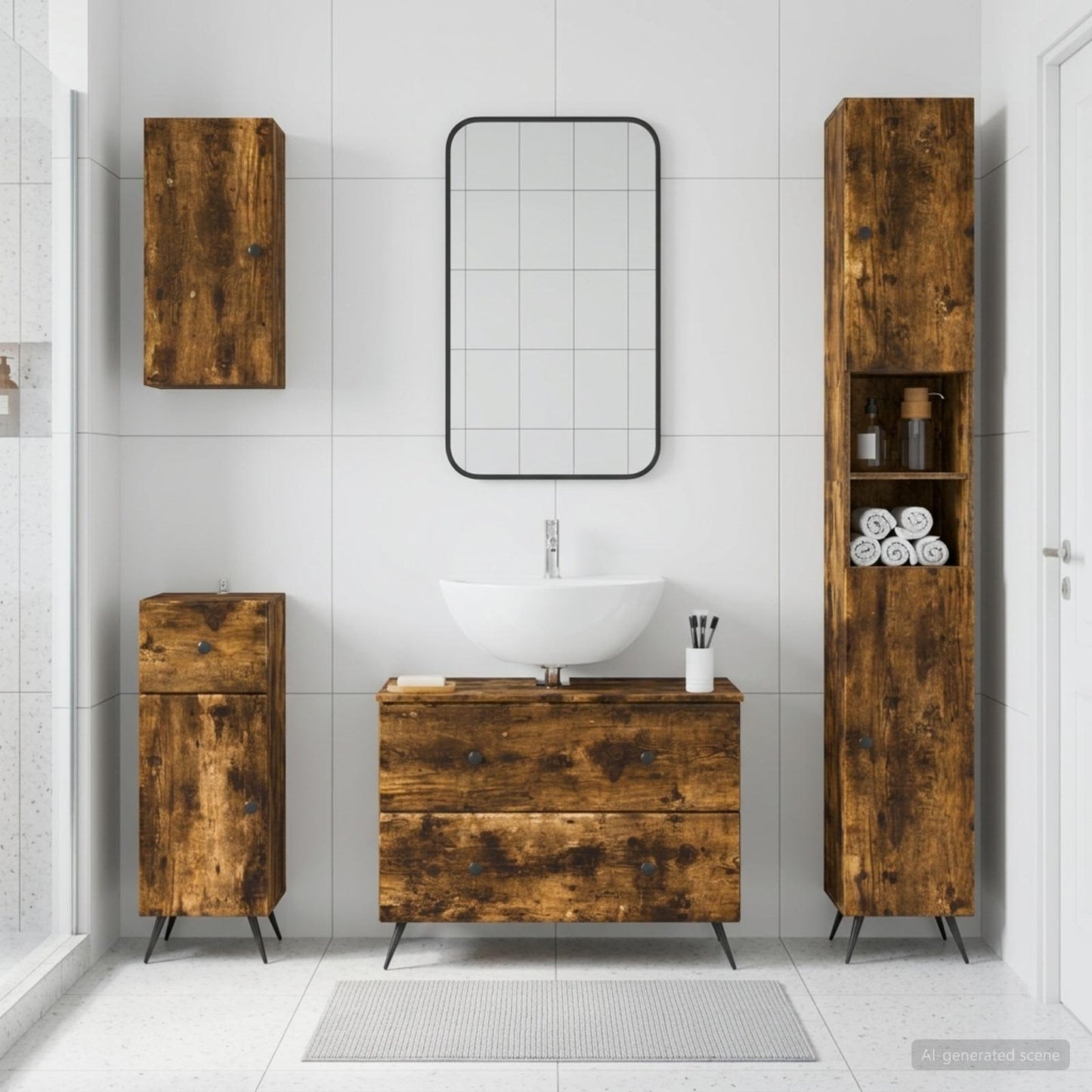 vidaXL 4 Piece Bathroom Cabinet Set BREDA Smoked Oak Engineered Wood
