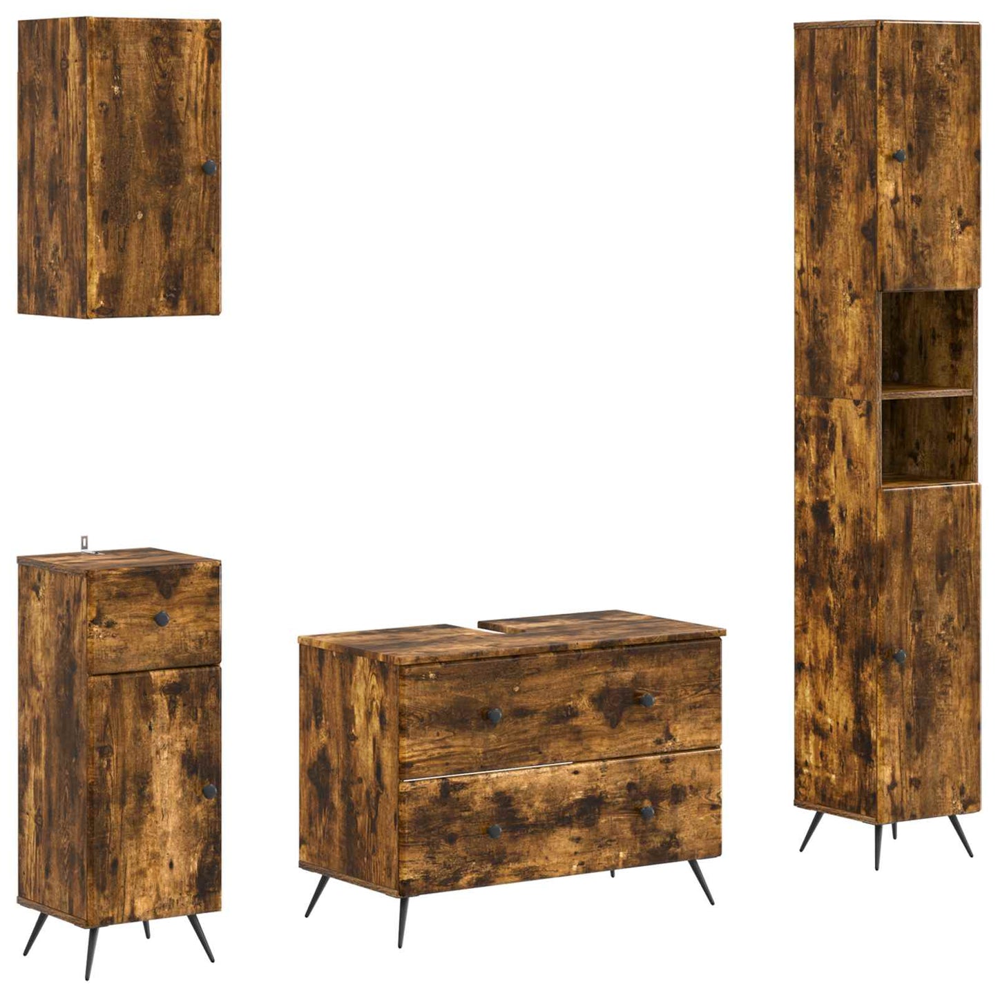 vidaXL 4 Piece Bathroom Cabinet Set BREDA Smoked Oak Engineered Wood