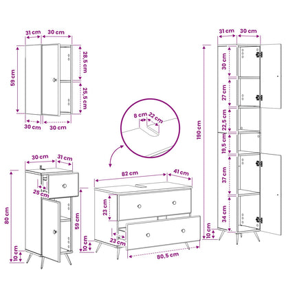 vidaXL 4 Piece Bathroom Cabinet Set BREDA Smoked Oak Engineered Wood