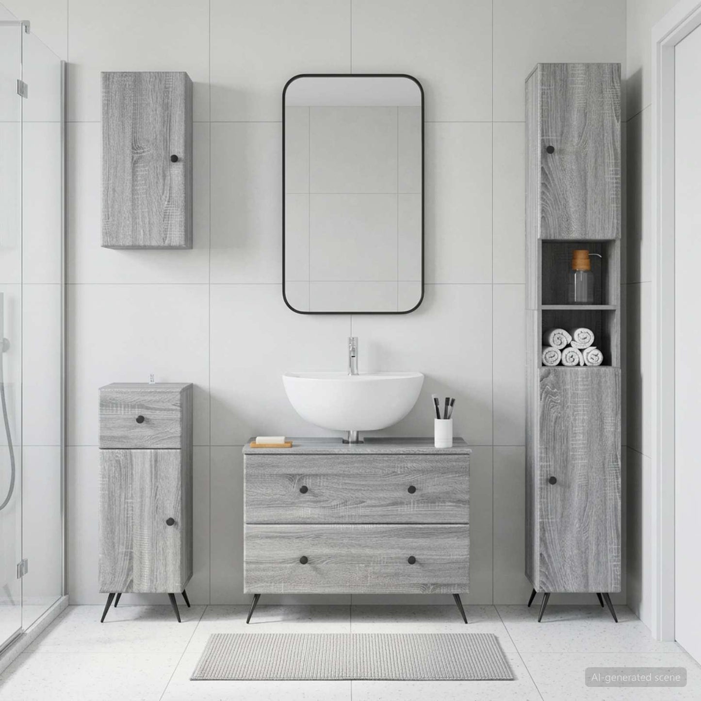 vidaXL 4 Piece Bathroom Cabinet Set BREDA Grey Sonoma Engineered Wood