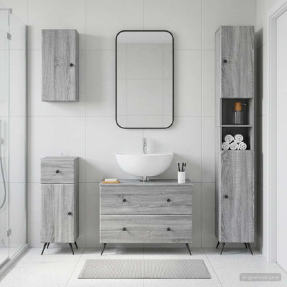 vidaXL 4 Piece Bathroom Cabinet Set BREDA Grey Sonoma Engineered Wood