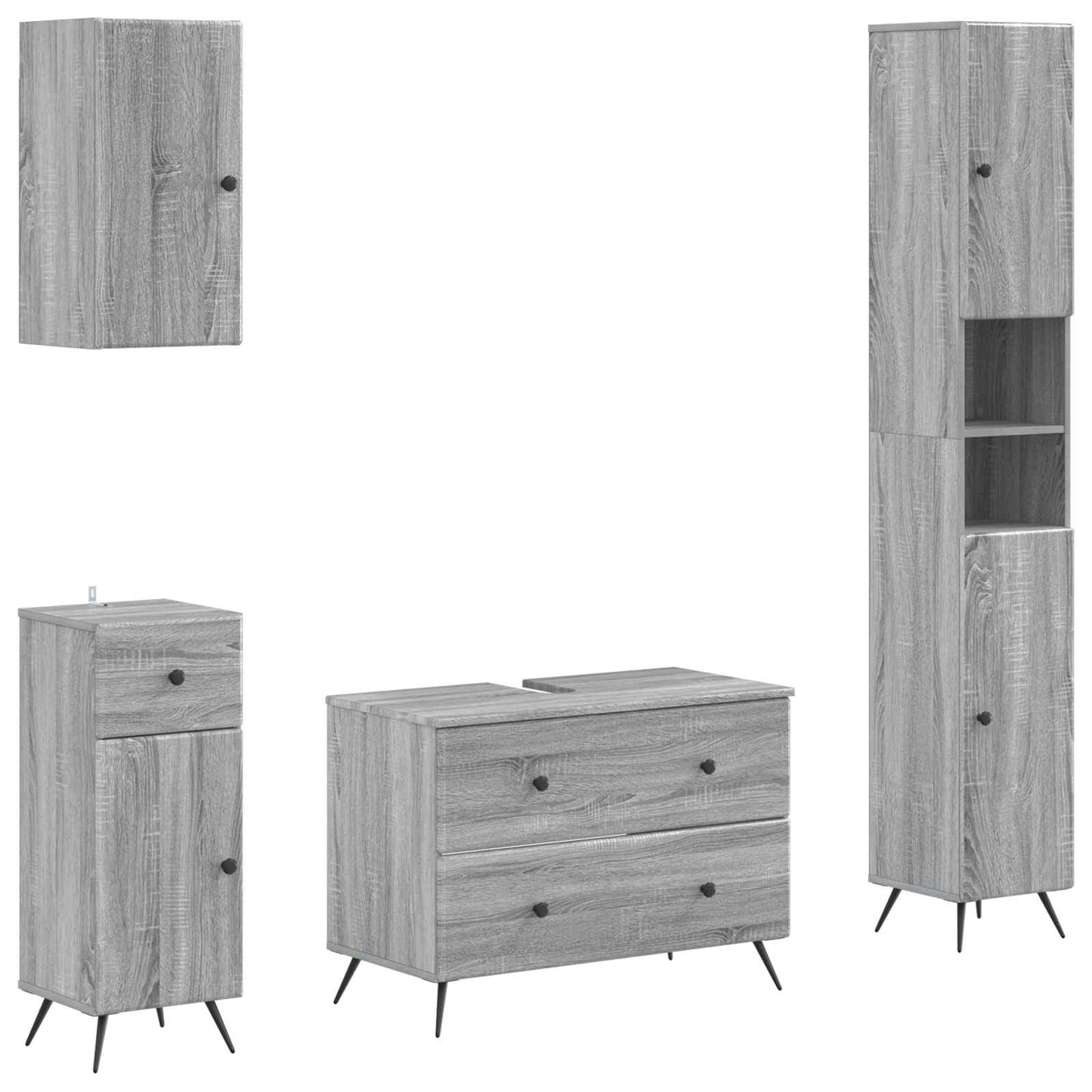 vidaXL 4 Piece Bathroom Cabinet Set BREDA Grey Sonoma Engineered Wood