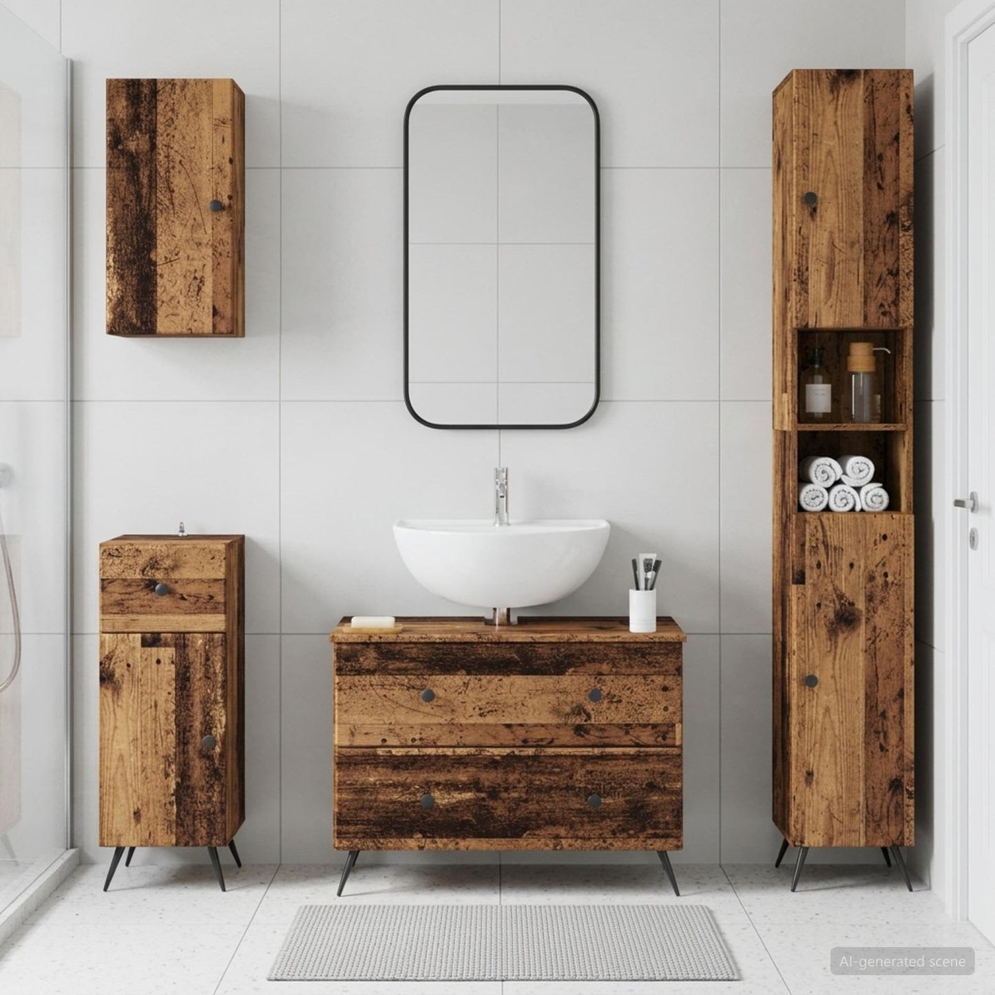 vidaXL 4 Piece Bathroom Cabinet Set BREDA Old Wood Engineered Wood