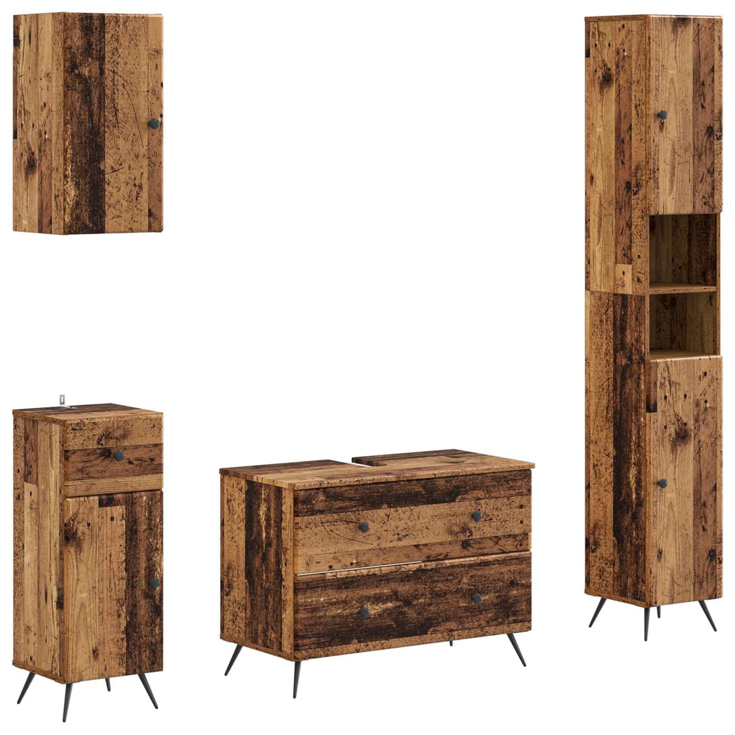 vidaXL 4 Piece Bathroom Cabinet Set BREDA Old Wood Engineered Wood