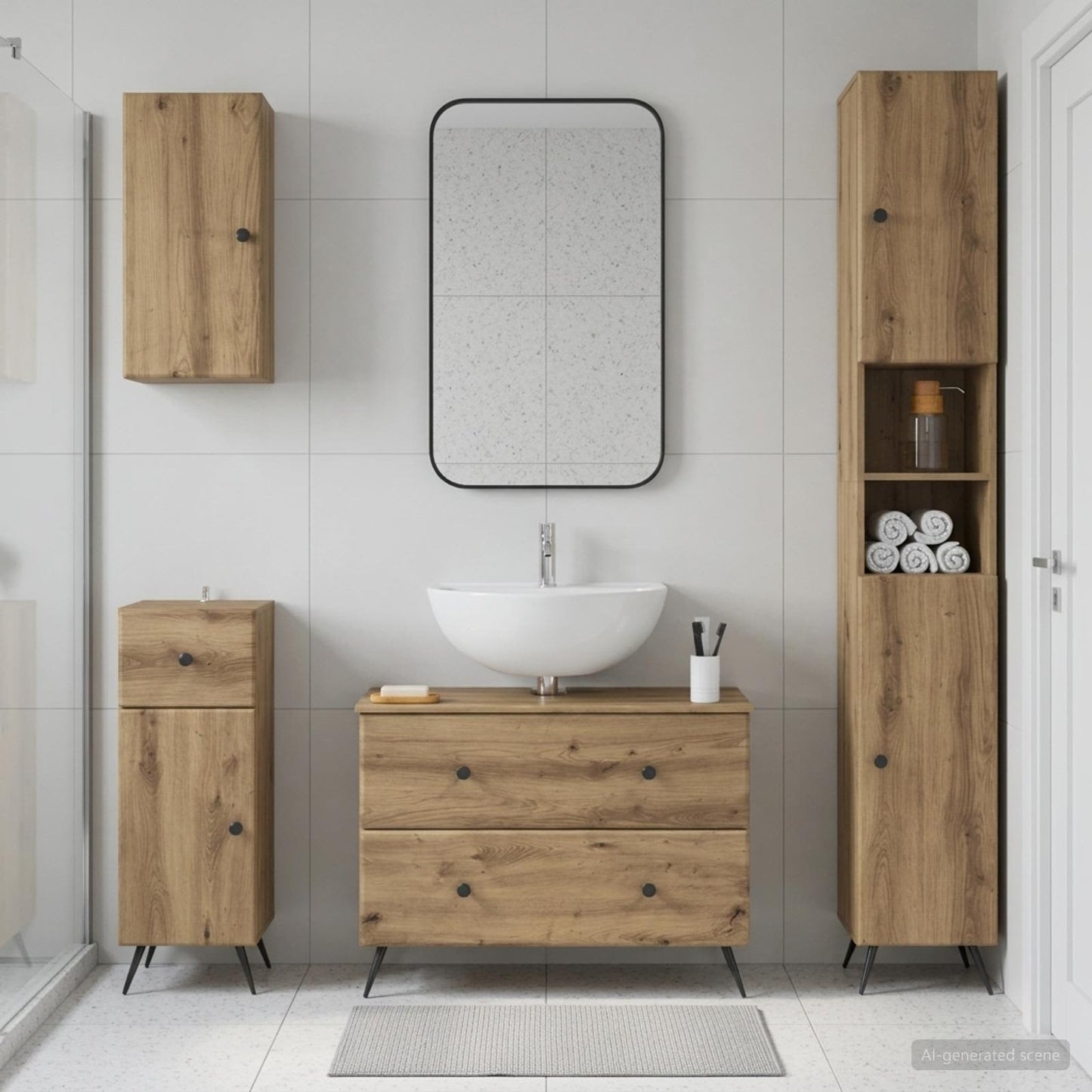 vidaXL 4 Piece Bathroom Cabinet Set BREDA Artisan Oak Engineered Wood