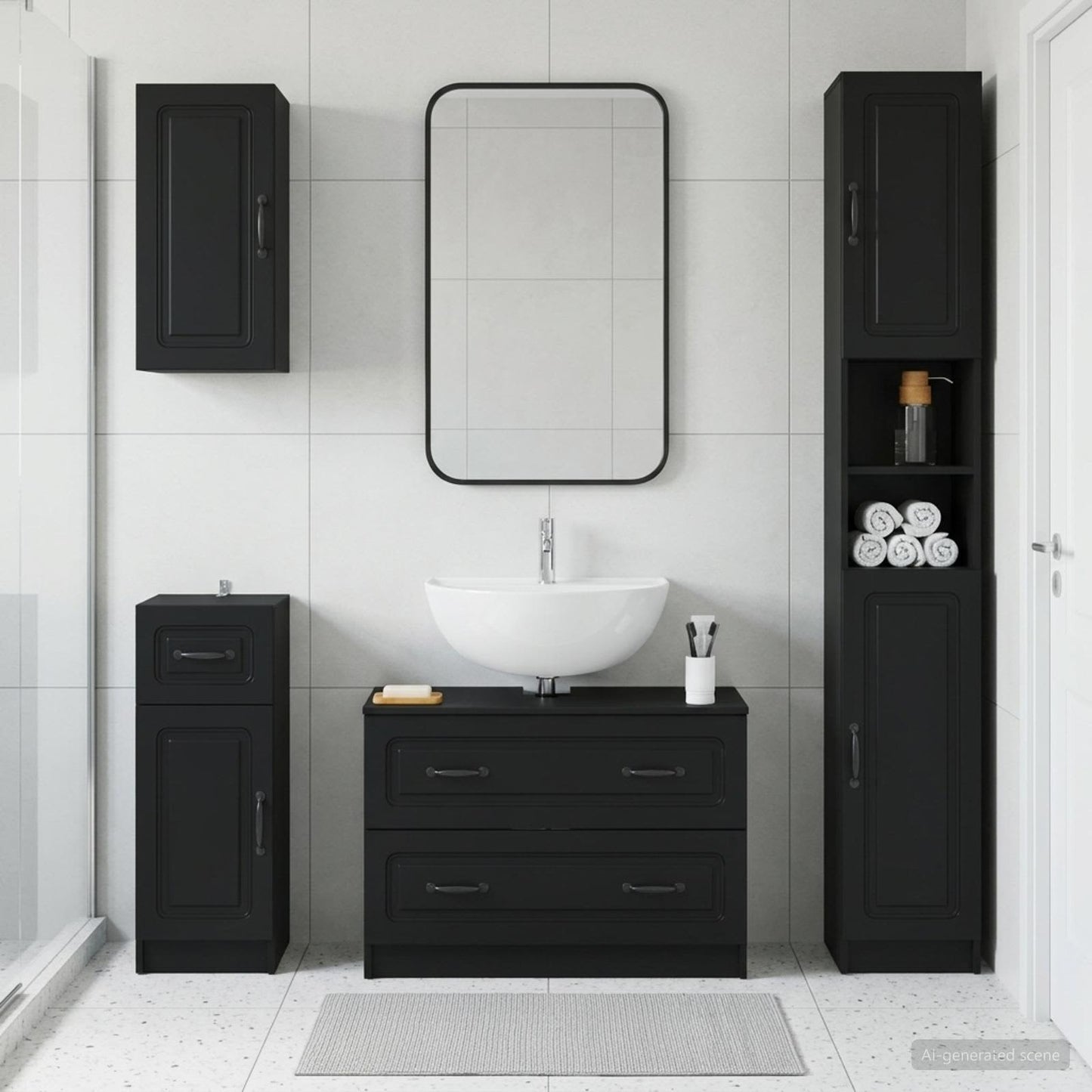 vidaXL 4 Piece Bathroom Cabinet Set UTRECHT Black Engineered Wood