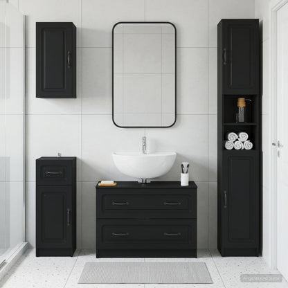 vidaXL 4 Piece Bathroom Cabinet Set UTRECHT Black Engineered Wood