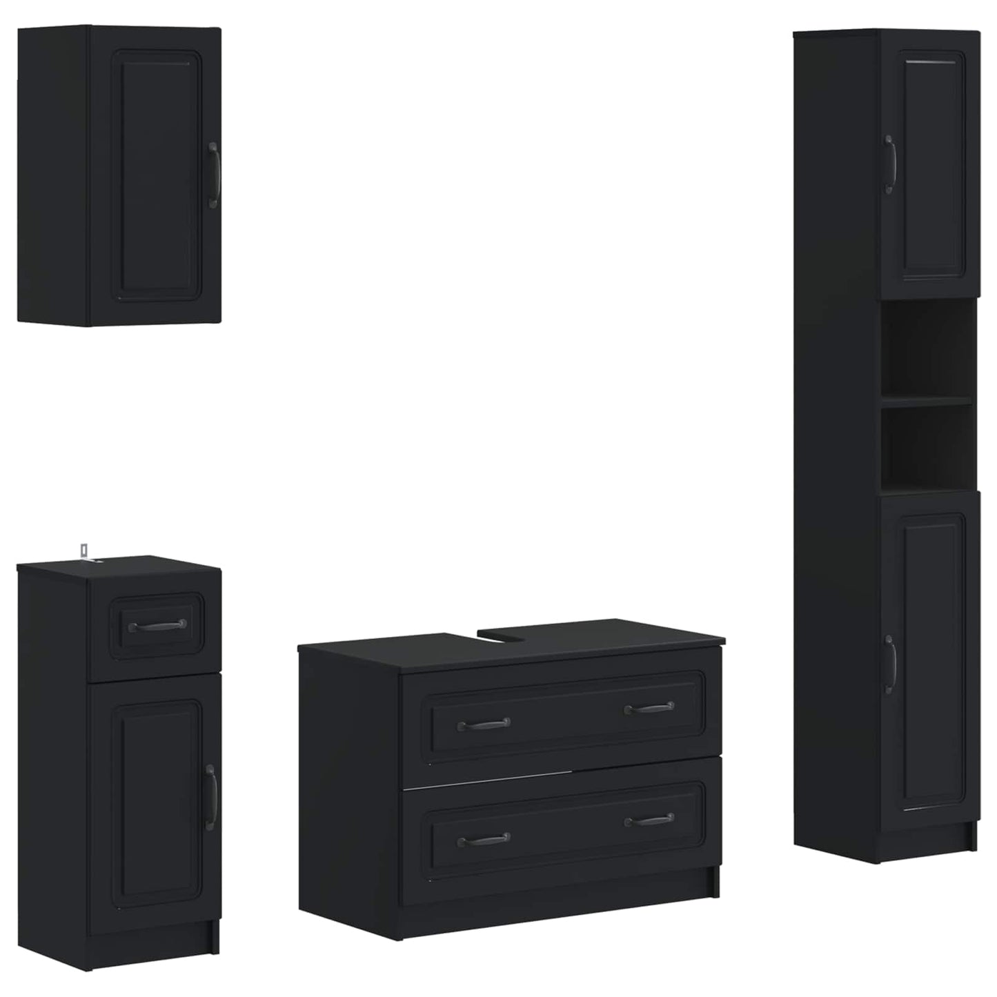 vidaXL 4 Piece Bathroom Cabinet Set UTRECHT Black Engineered Wood
