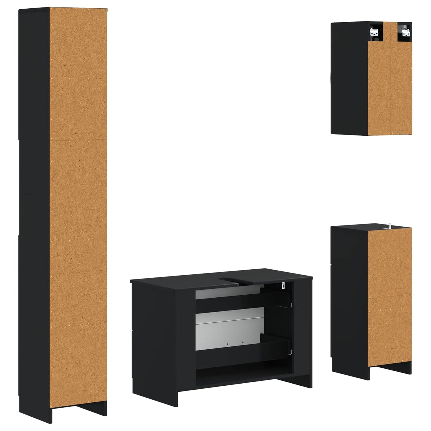 vidaXL 4 Piece Bathroom Cabinet Set UTRECHT Black Engineered Wood
