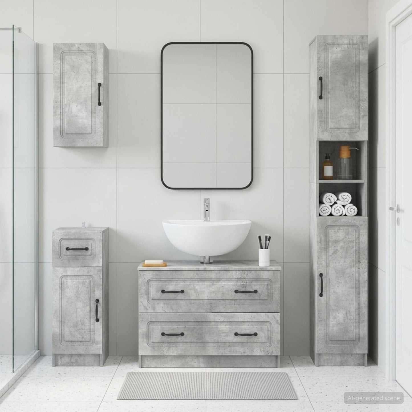 vidaXL 4 Piece Bathroom Cabinet Set UTRECHT Concrete Grey