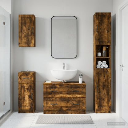 vidaXL 4 Piece Bathroom Cabinet Set UTRECHT Smoked Oak Engineered Wood