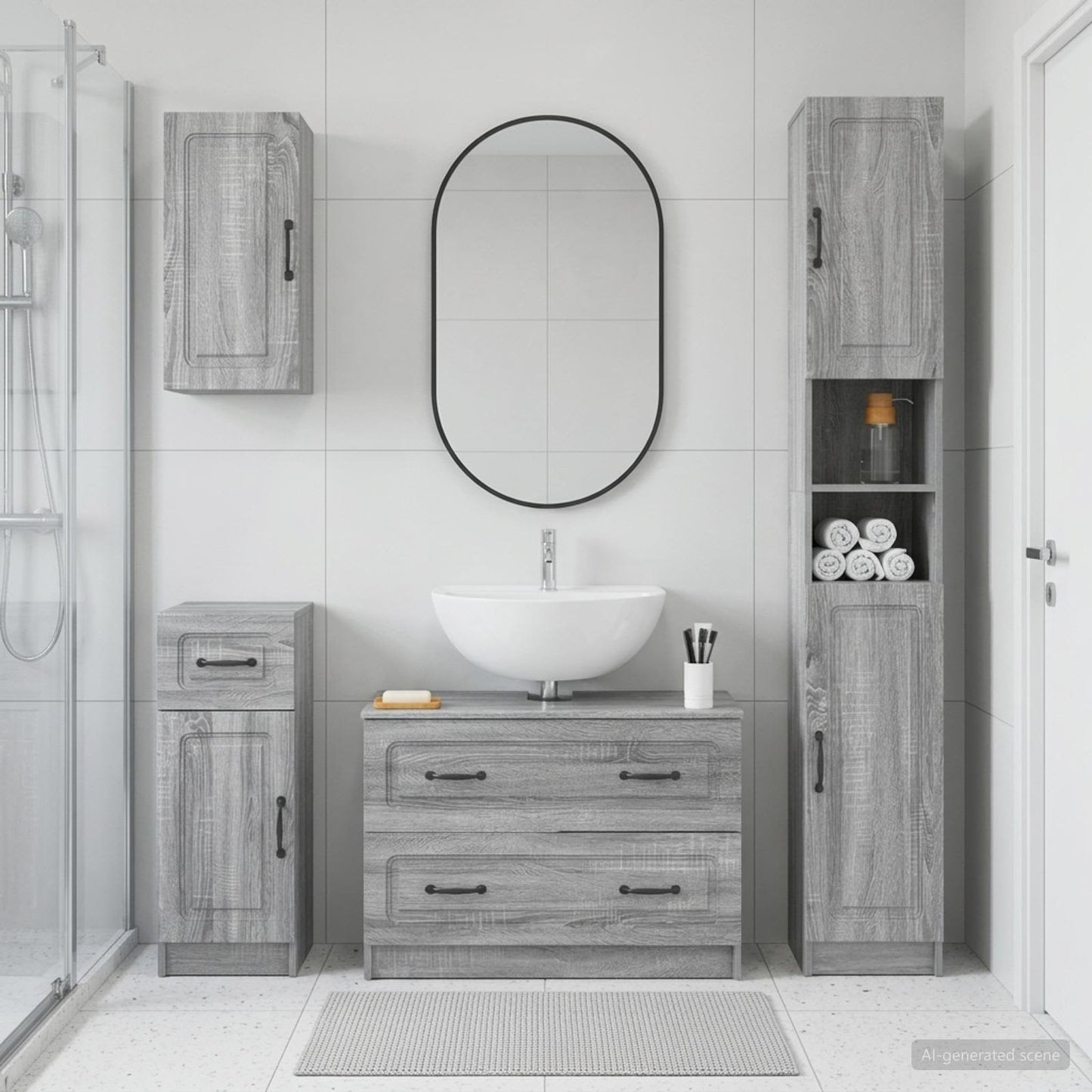 vidaXL 4 Piece Bathroom Cabinet Set UTRECHT Grey Sonoma