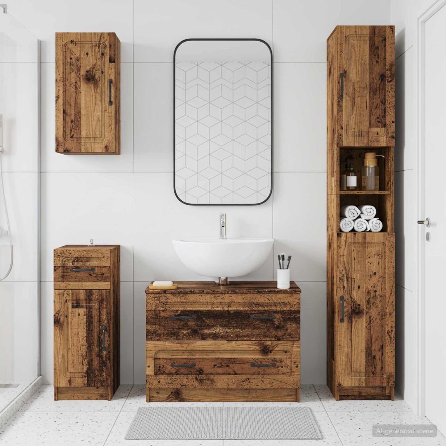 vidaXL 4 Piece Bathroom Cabinet Set UTRECHT Old Wood Engineered Wood