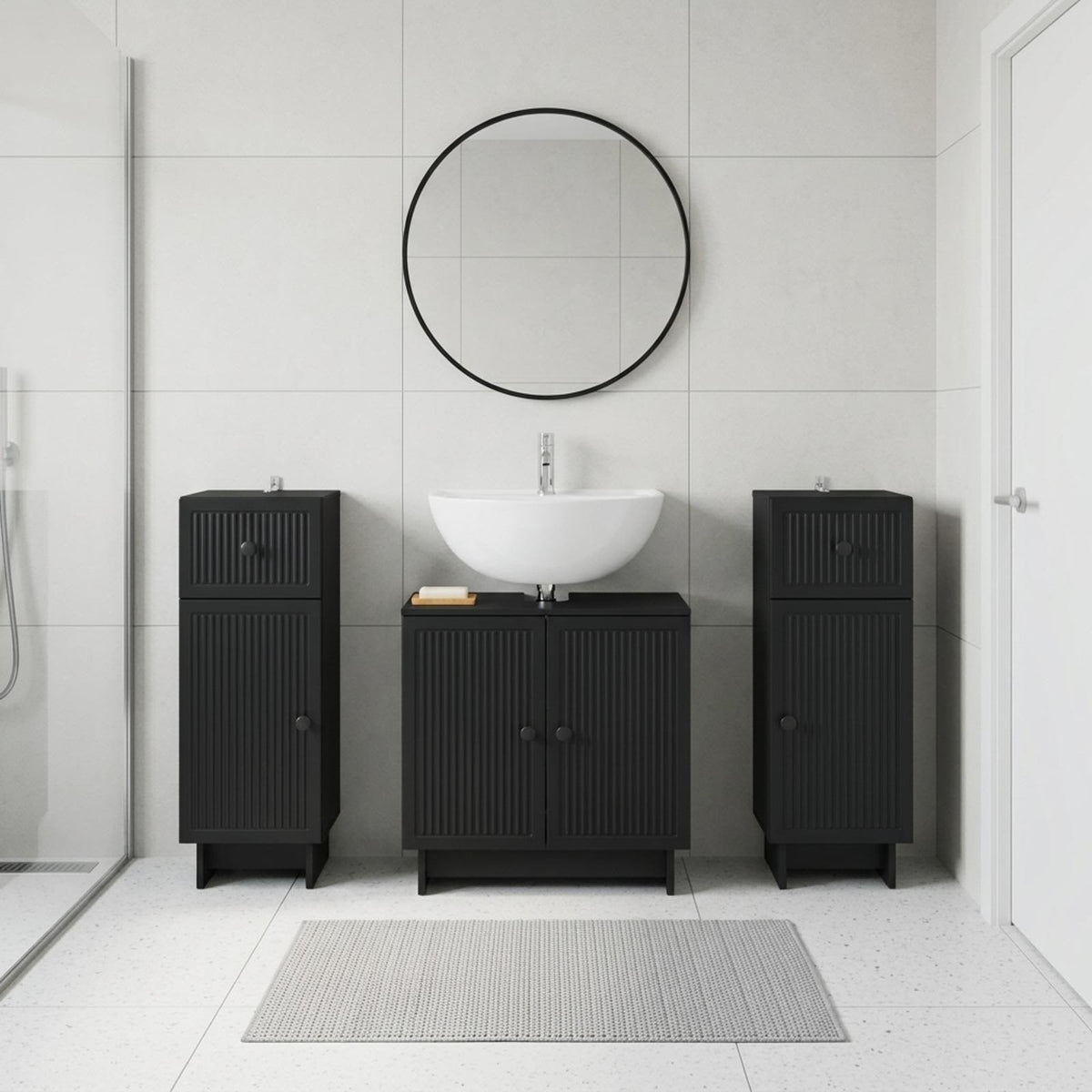 vidaXL 3 Piece Bathroom Cabinet Set EDE 3 pcs Black 30 x 31 x 80 cm