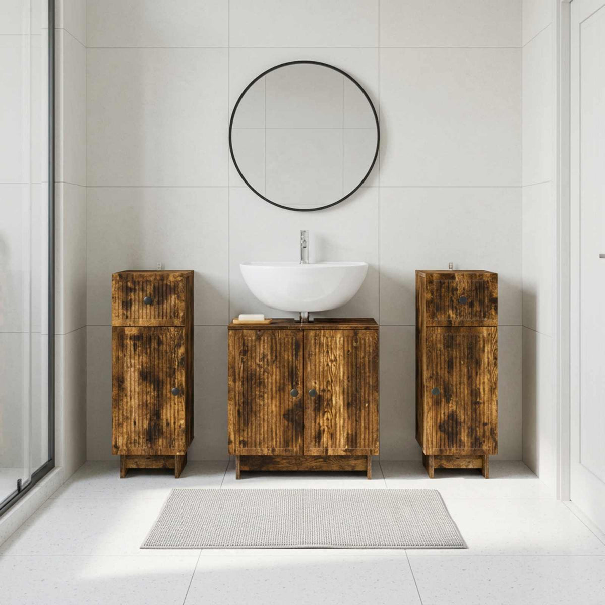 vidaXL 3 Piece Bathroom Cabinet Set EDE 3 pcs Smoked Oak