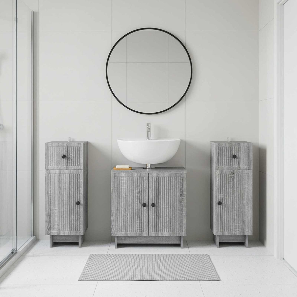 vidaXL 3 Piece Bathroom Cabinet Set EDE 3 pcs Grey Sonoma
