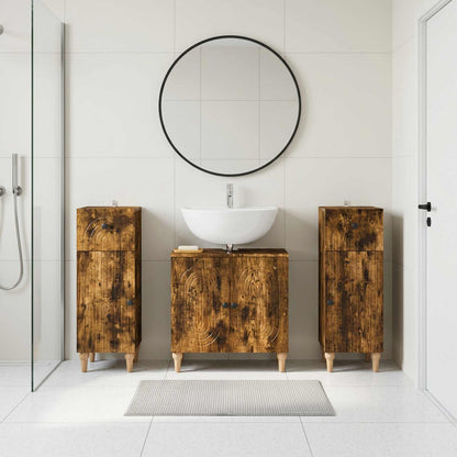 vidaXL 3 Piece Bathroom Cabinet Set ALKMAAR 3 pcs Smoked Oak