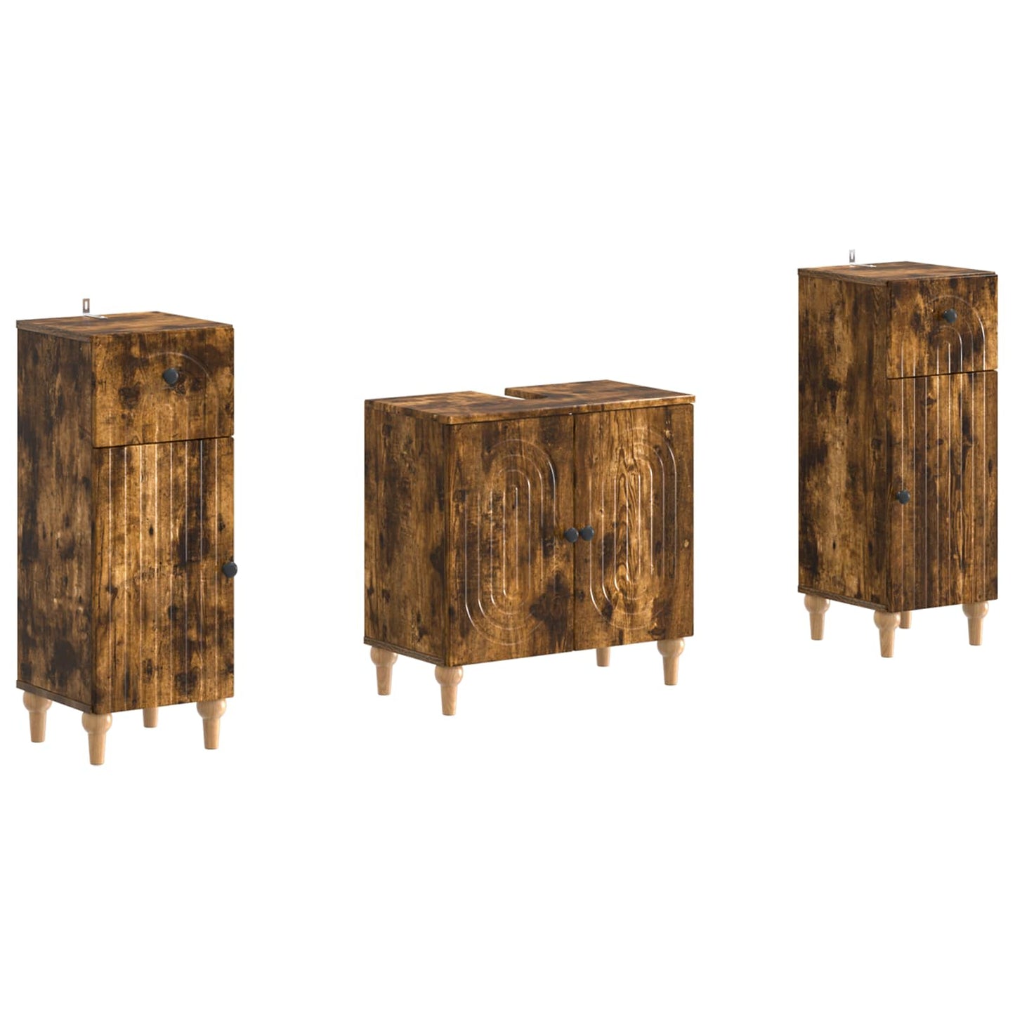 vidaXL 2 Piece Bathroom Cabinet Set ALKMAAR Smoked Oak Engineered Wood
