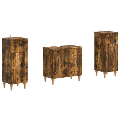 vidaXL 2 Piece Bathroom Cabinet Set ALKMAAR Smoked Oak Engineered Wood