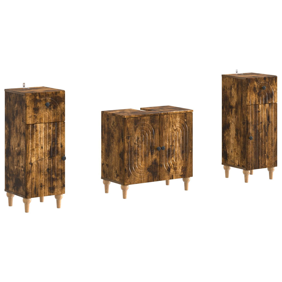 vidaXL 3 Piece Bathroom Cabinet Set ALKMAAR 3 pcs Smoked Oak