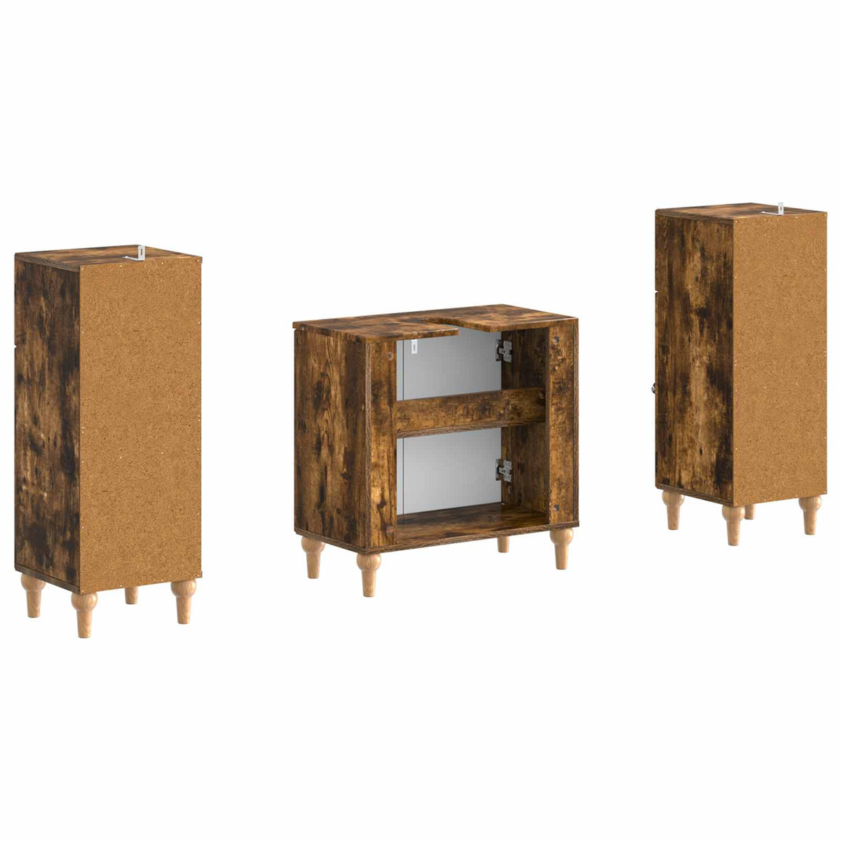 vidaXL 3 Piece Bathroom Cabinet Set ALKMAAR 3 pcs Smoked Oak
