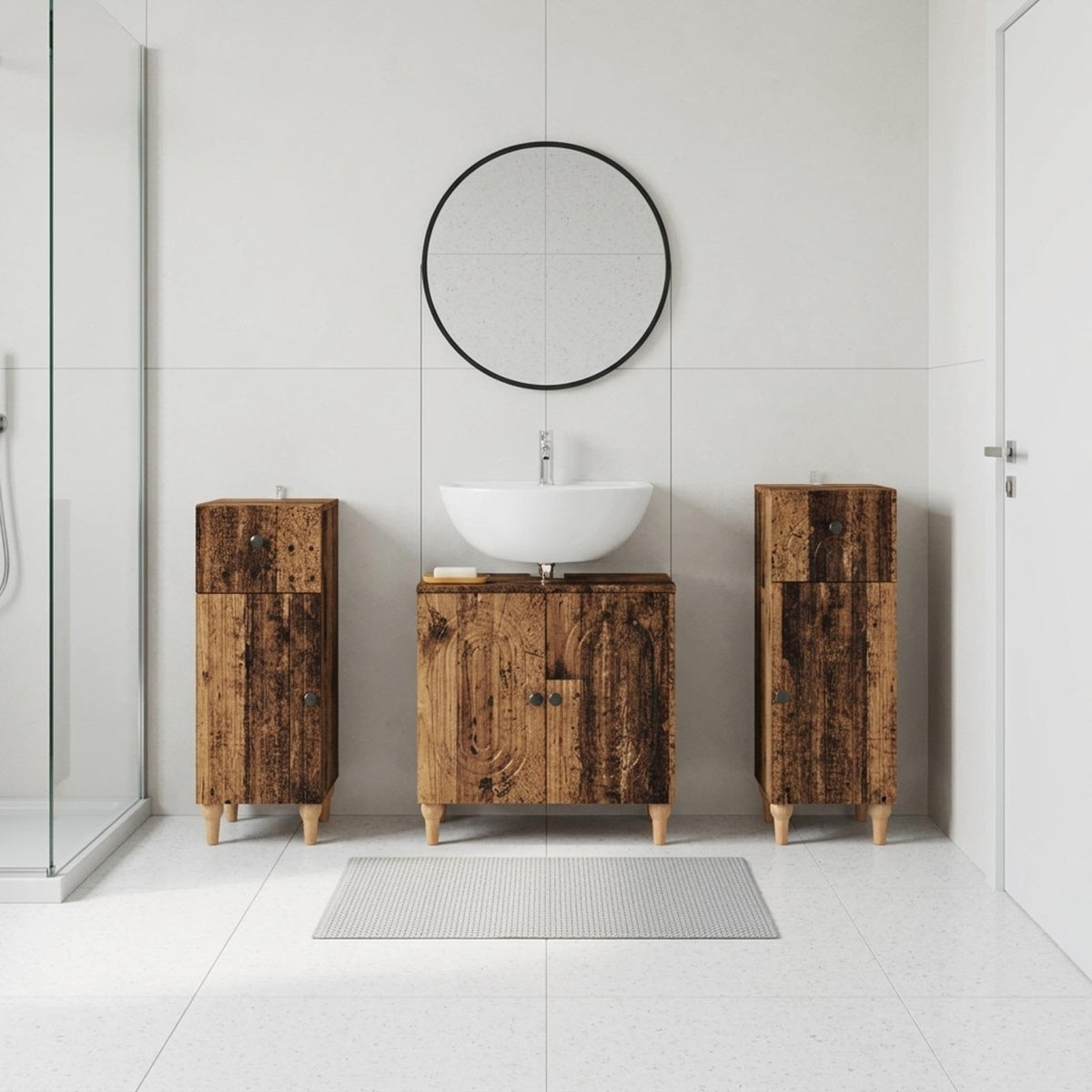 vidaXL 3 Piece Bathroom Cabinet Set ALKMAAR 3 pcs Old Wood