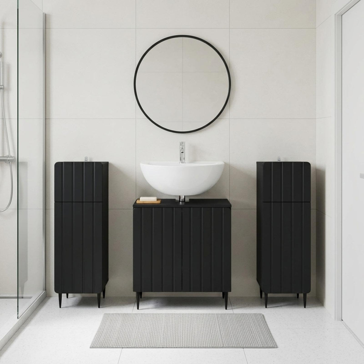 vidaXL 3 Piece Bathroom Cabinet Set ZWOLLE 3 pcs Black 30 x 31 x 80 cm