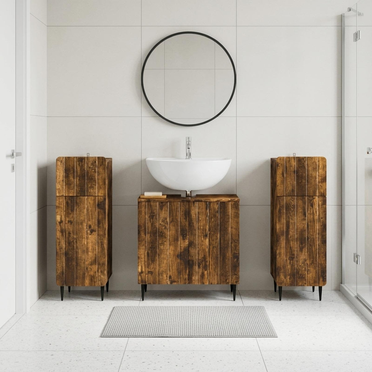 vidaXL 3 Piece Bathroom Cabinet Set ZWOLLE 3 pcs Smoked Oak