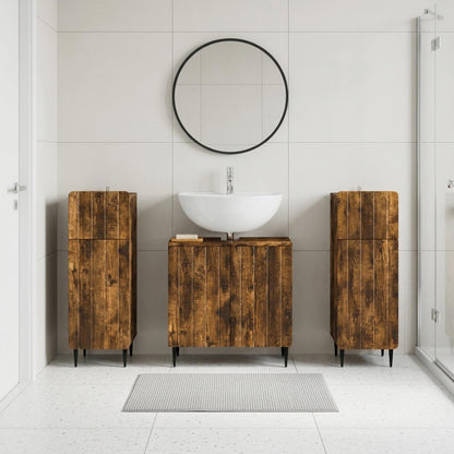 vidaXL 3 Piece Bathroom Cabinet Set ZWOLLE 3 pcs Smoked Oak