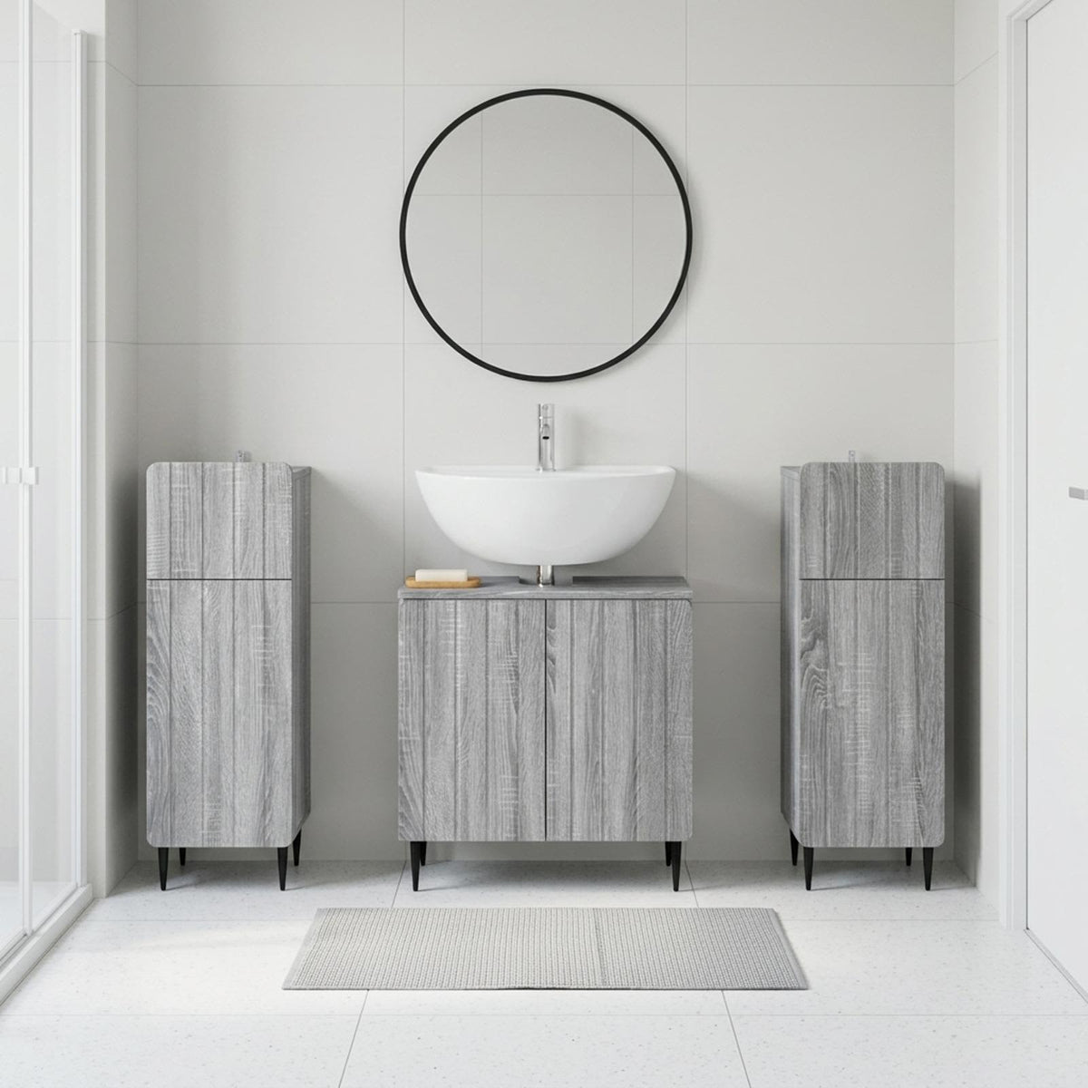vidaXL 3 Piece Bathroom Cabinet Set ZWOLLE 3 pcs Grey Sonoma