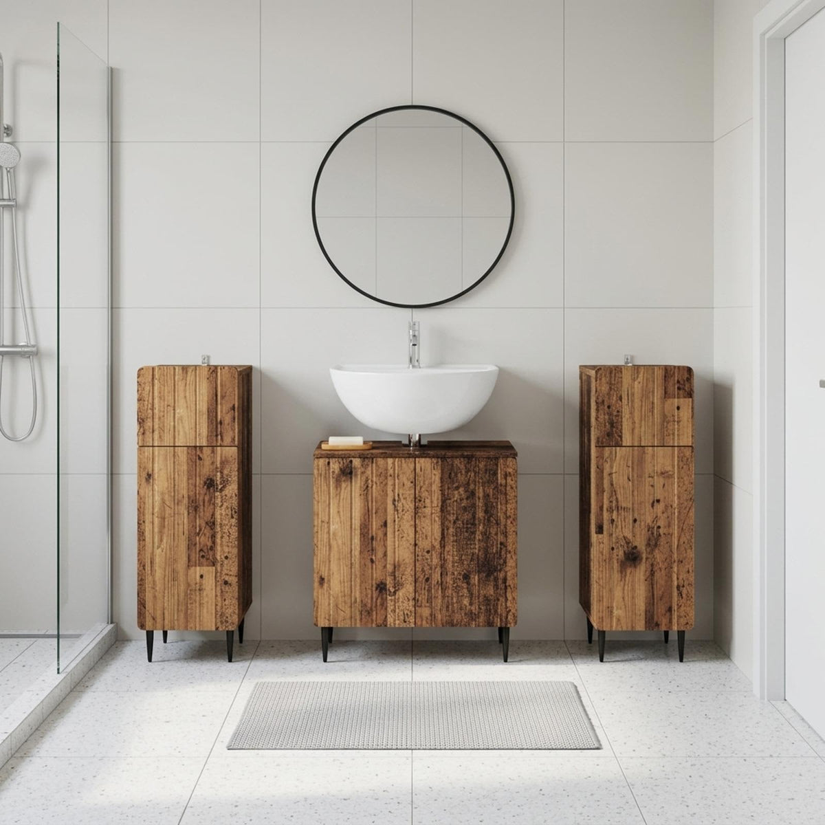 vidaXL 3 Piece Bathroom Cabinet Set ZWOLLE 3 pcs Old Wood
