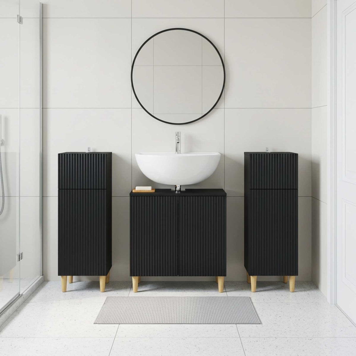 vidaXL 3 Piece Bathroom Cabinet Set ARNHEM 3 pcs Black 30 x 31 x 80 cm