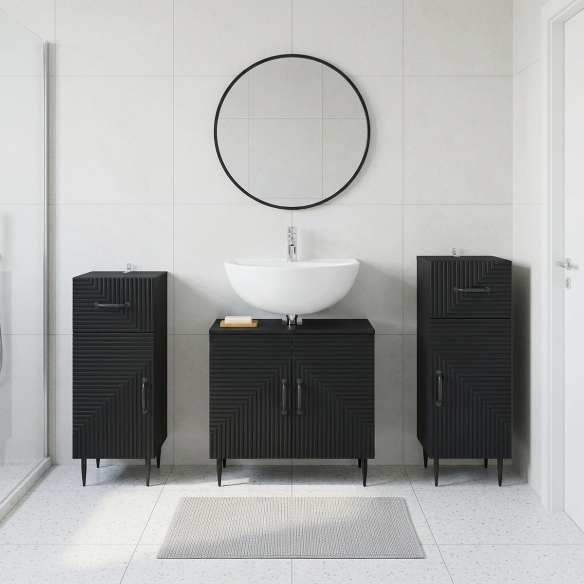 vidaXL 3 Piece Bathroom Cabinet Set HAARLEM 3 pcs Black