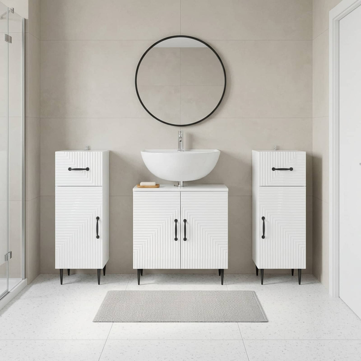 vidaXL 3 Piece Bathroom Cabinet Set HAARLEM 3 pcs High Gloss White