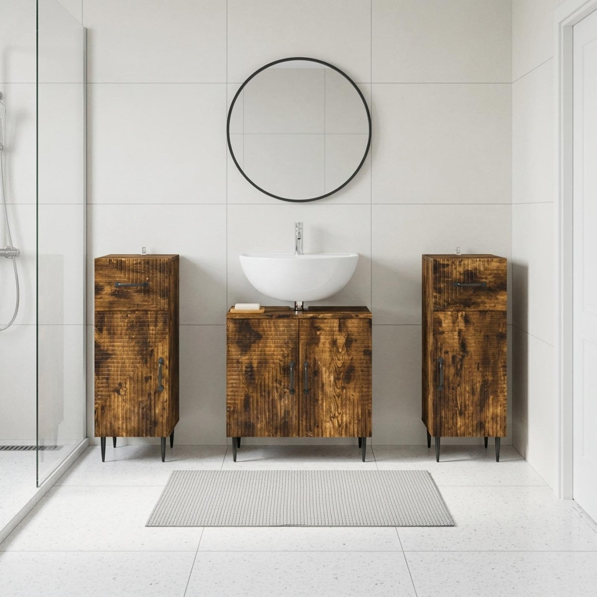 vidaXL 3 Piece Bathroom Cabinet Set HAARLEM 3 pcs Smoked Oak