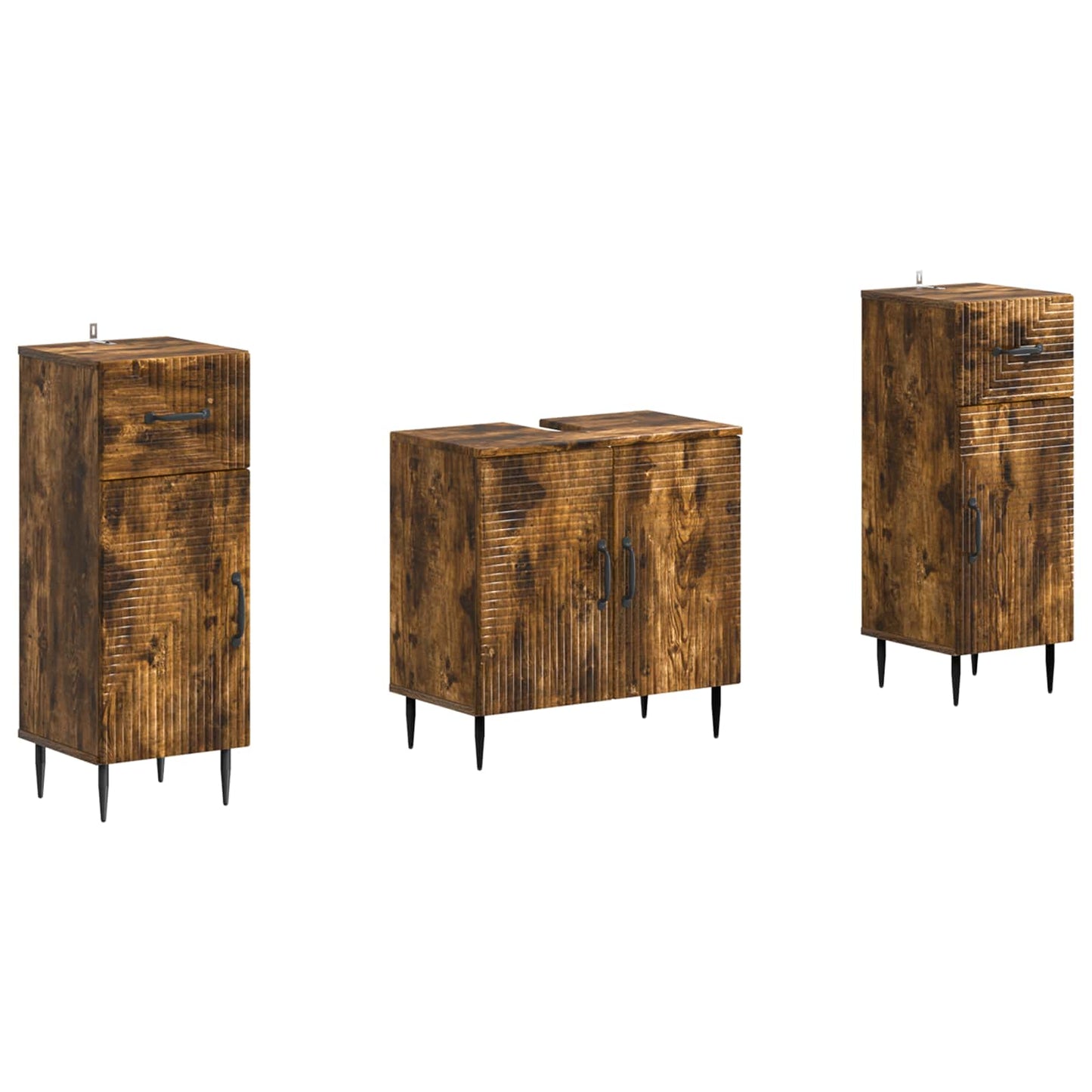 vidaXL 2 Piece Bathroom Cabinet Set HAARLEM Smoked Oak Engineered Wood