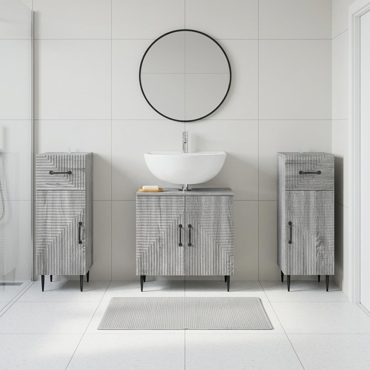 vidaXL 3 Piece Bathroom Cabinet Set HAARLEM 3 pcs Grey Sonoma