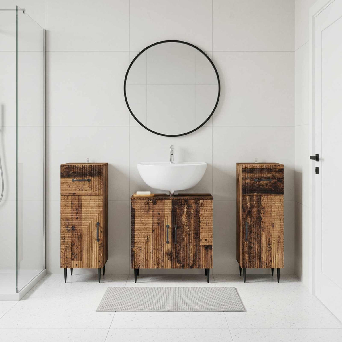 vidaXL 3 Piece Bathroom Cabinet Set HAARLEM 3 pcs Old Wood