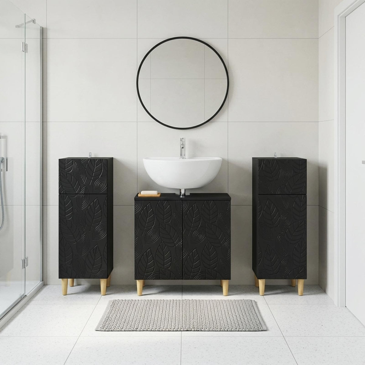 vidaXL 3 Piece Bathroom Cabinet Set DELFT 3 pcs Black 30 x 31 x 80 cm