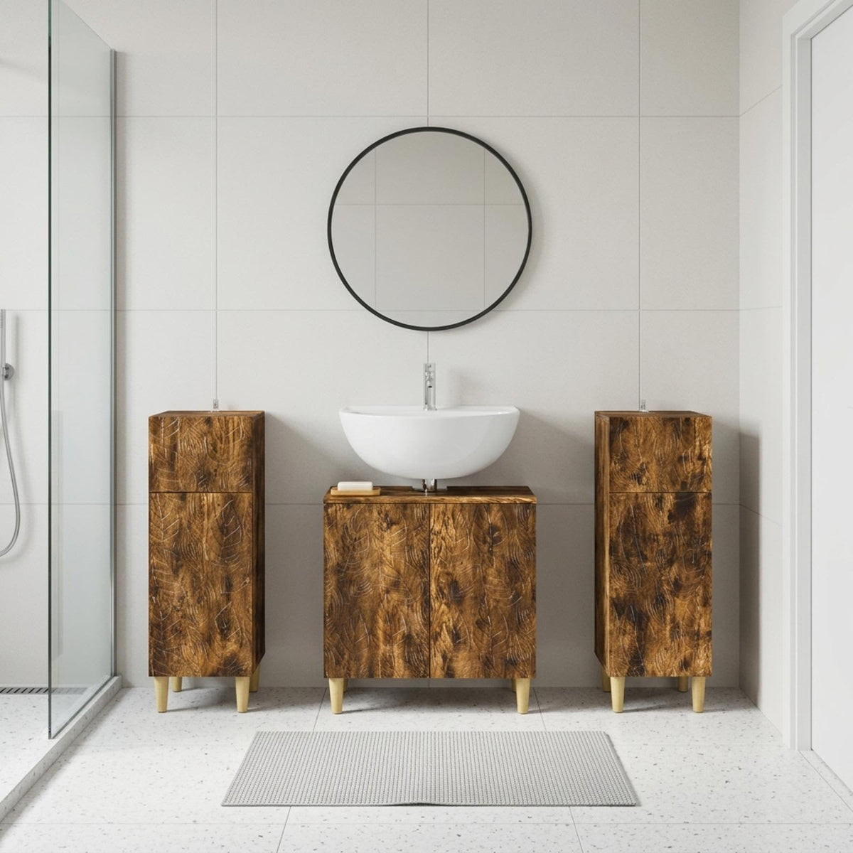 vidaXL 3 Piece Bathroom Cabinet Set DELFT 3 pcs Smoked Oak