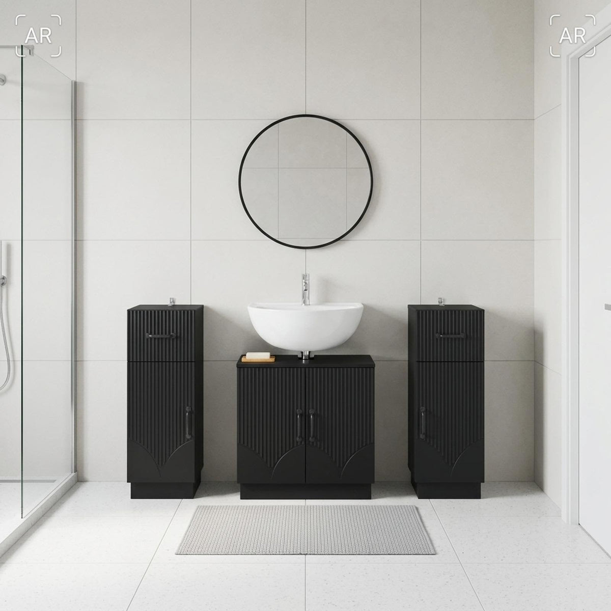vidaXL 3 Piece Bathroom Cabinet Set HOORN 3 pcs Black 30 x 31 x 80 cm
