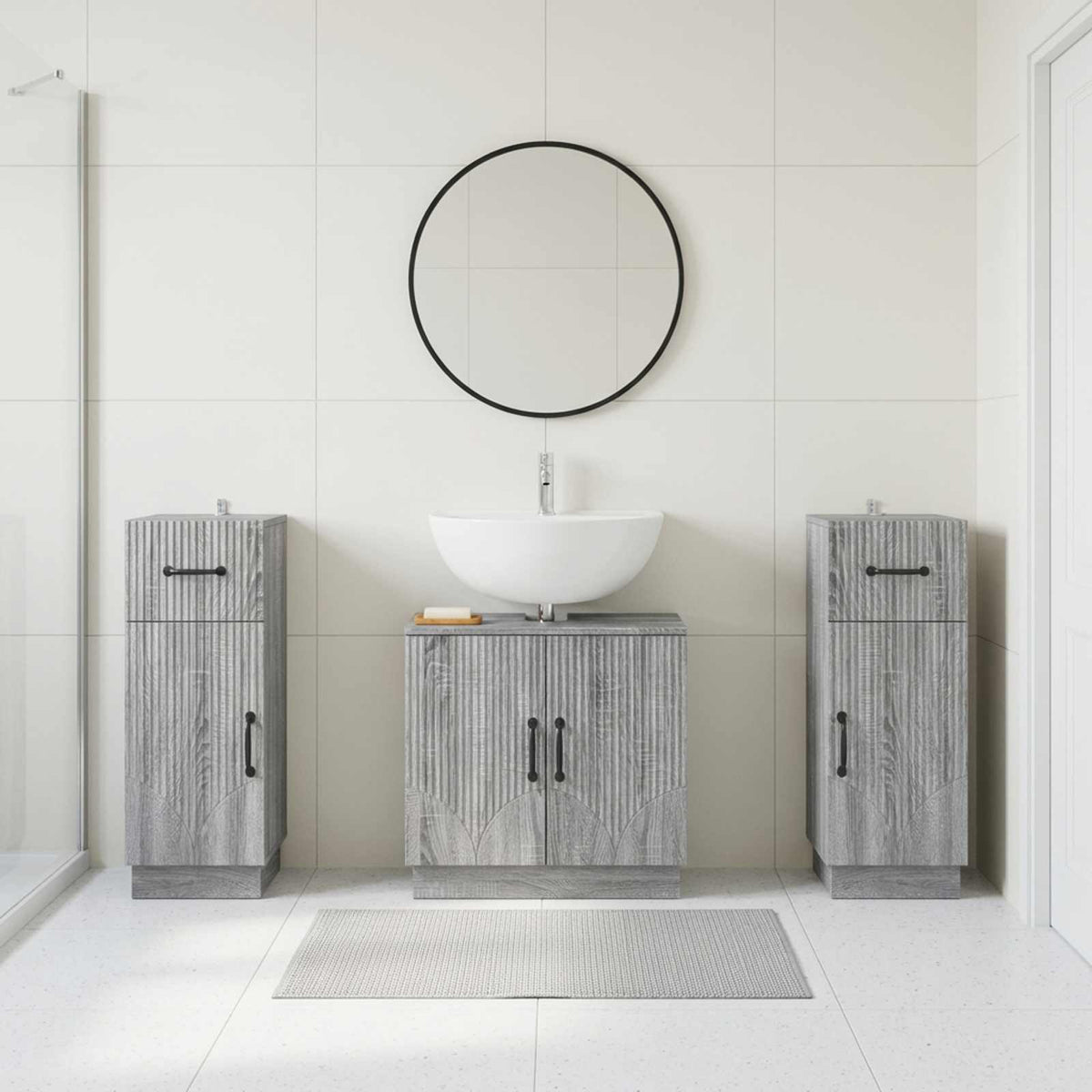 vidaXL 3 Piece Bathroom Cabinet Set HOORN 3 pcs Grey Sonoma
