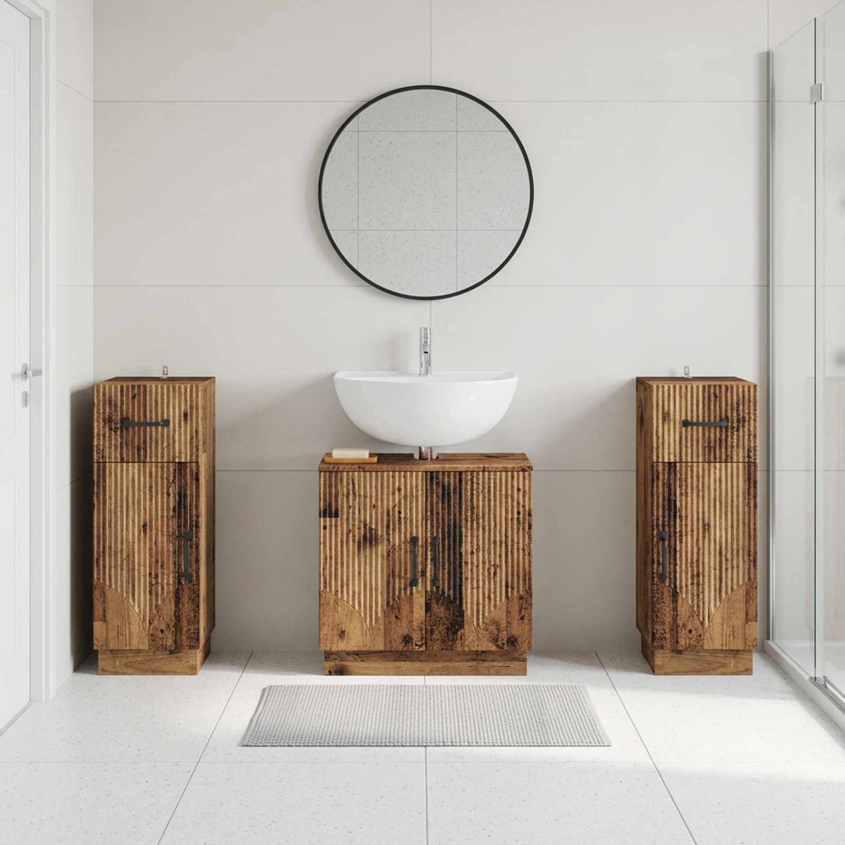 vidaXL 3 Piece Bathroom Cabinet Set HOORN 3 pcs Old Wood