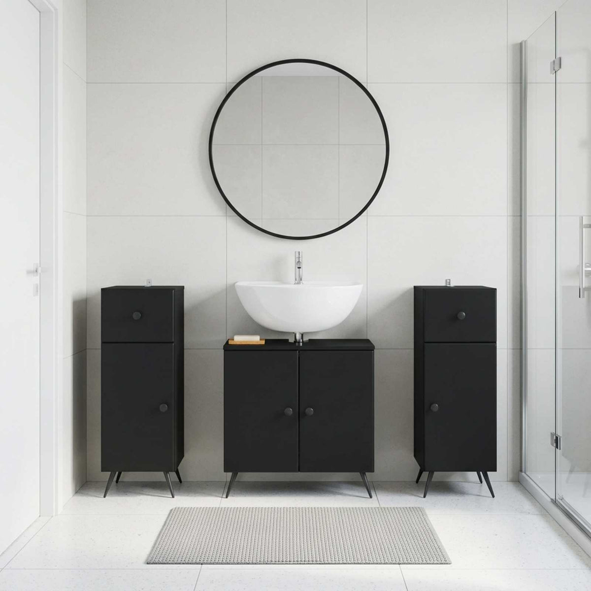vidaXL 3 Piece Bathroom Cabinet Set BREDA 3 pcs Black 30 x 31 x 80 cm